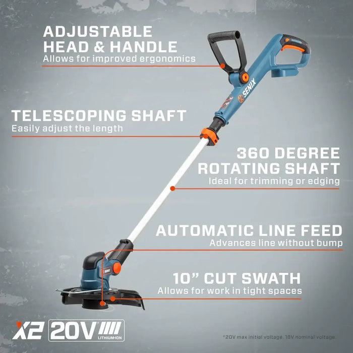 S2K3B2-01 Senix 20 Volt Max 3-Tool Cordless Combo Kit, 10-Inch String Trimmer, Blower & 18-Inch Hedge Trimmer