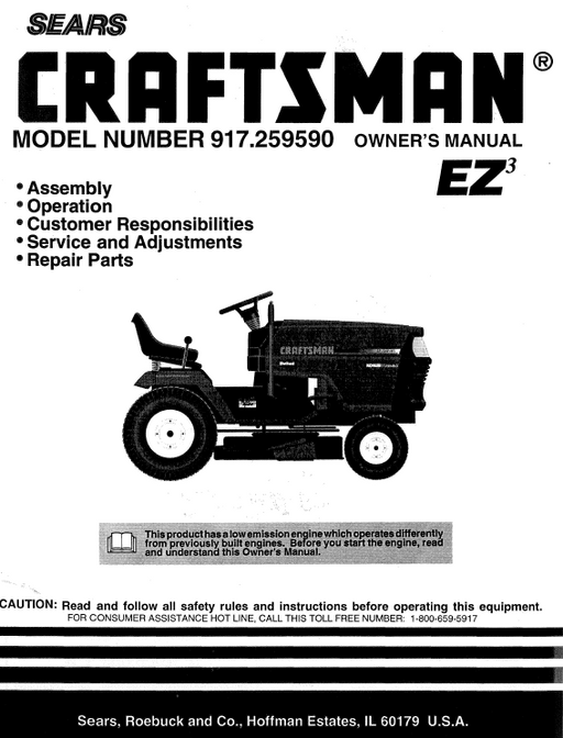C944-608991 Manual for Craftsman Ride-on Mower C917-259590