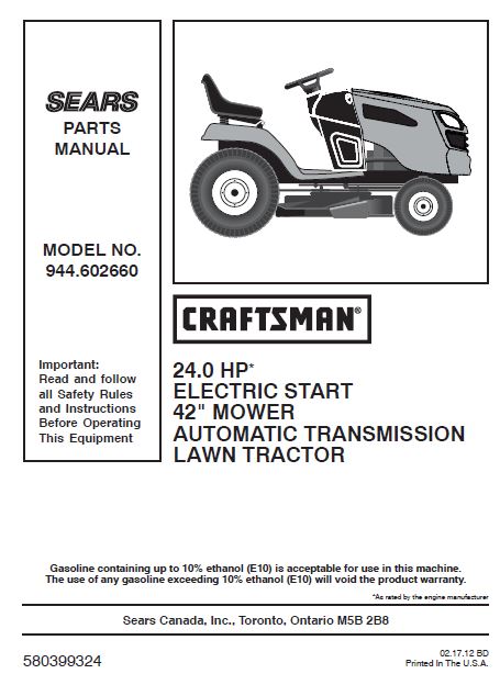 944.602660 Manual for Craftsman 24.0 HP 42" Lawn Tractor