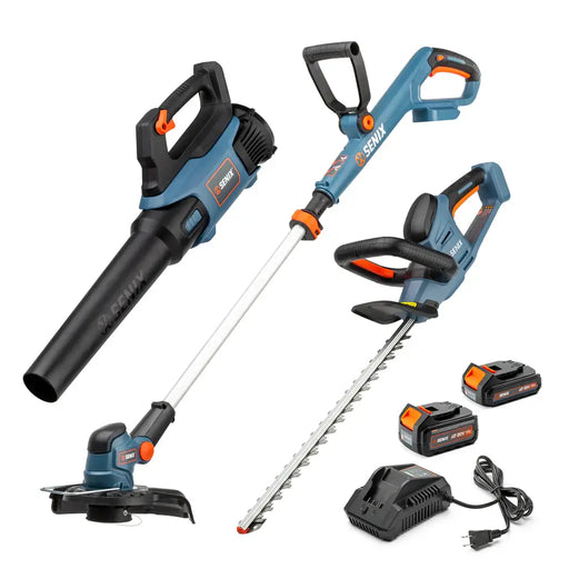 S2K3B2-01 Senix 20 Volt Max 3-Tool Cordless Combo Kit, 10-Inch String Trimmer, Blower & 18-Inch Hedge Trimmer