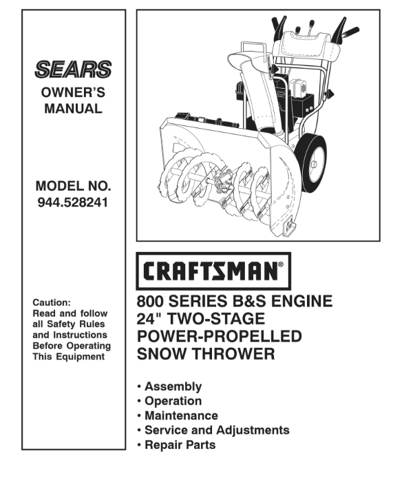 944.528241 Craftsman Snowblower Manual