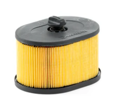 Yellow air filter with black top on a white background