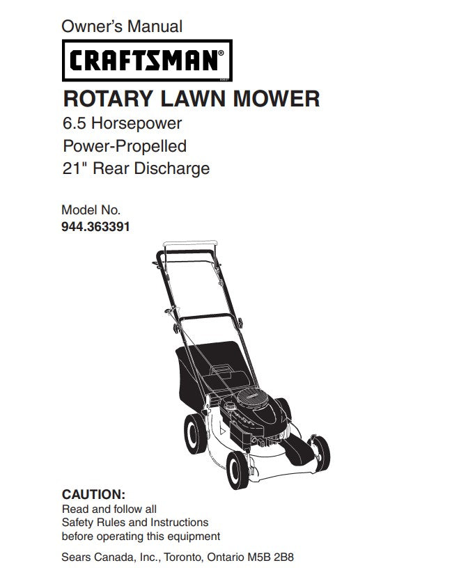 944.363391 Manual for Craftsman 21" PowerPropelled Lawn Mower — DR