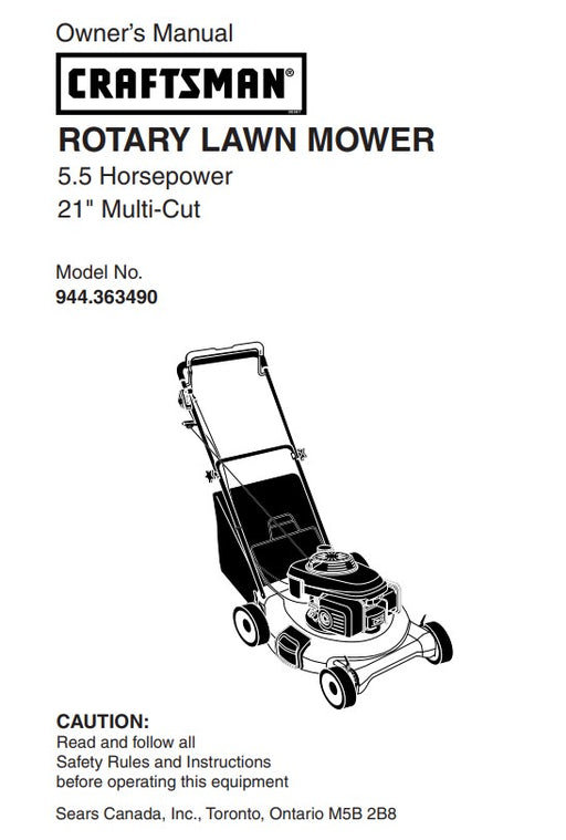 944.363490 Manual for Craftsman 21" Multi-cut Lawn Mower