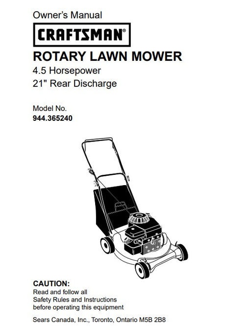 944.365240 Manual for Craftsman 21" 4.5HP Lawn Mower - drmower.ca