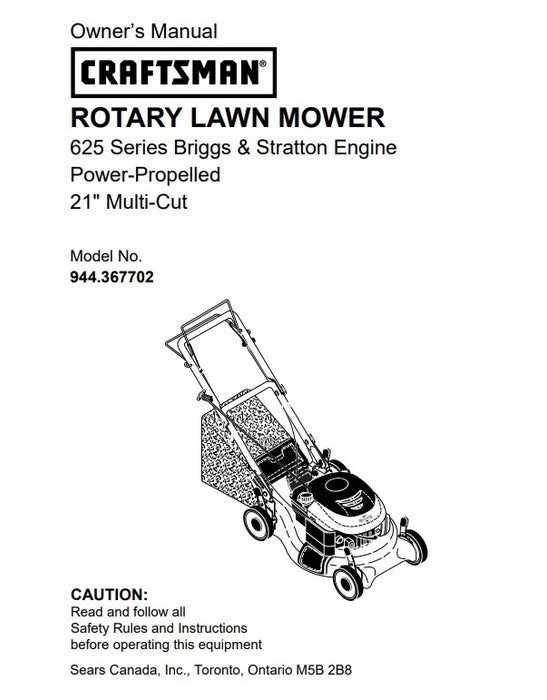 944.367702 Manual for Craftsman 21" Multi-Cut Power-Propelled Lawn Mower