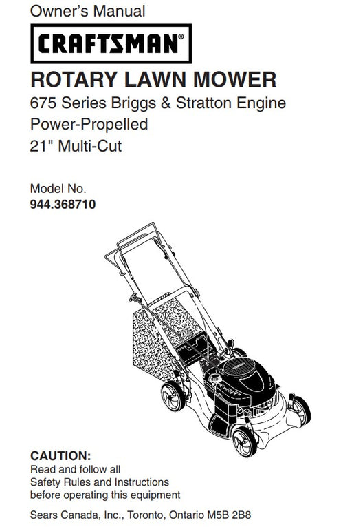 944.368710 Manual for Craftsman 21" Multi-Cut Lawn Mower
