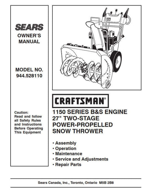 944.528110 Manual for Craftsman 27" Two-Stage Snow Thrower