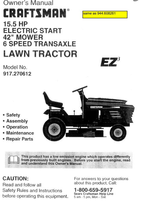 944.608261 Manual for a Craftsman 42" 15.5HP Lawn Tractor