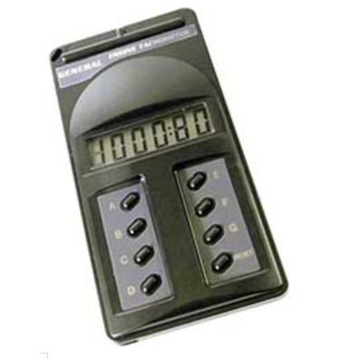 tachometer electronic device with buttons and display on a white background