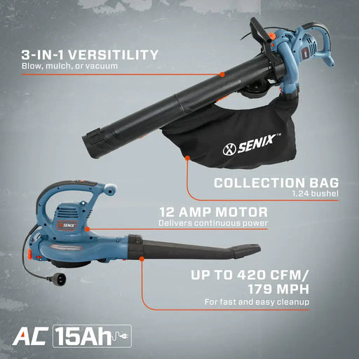 BLVE12-M 12 Amp Corded Electric 3-in-1 Leaf Blower, Vacuum and Mulcher | DRMower.ca