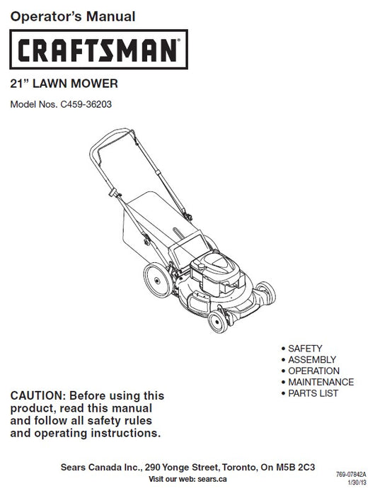 C459-36203 Manual for Craftsman MTD 21" Lawnmower