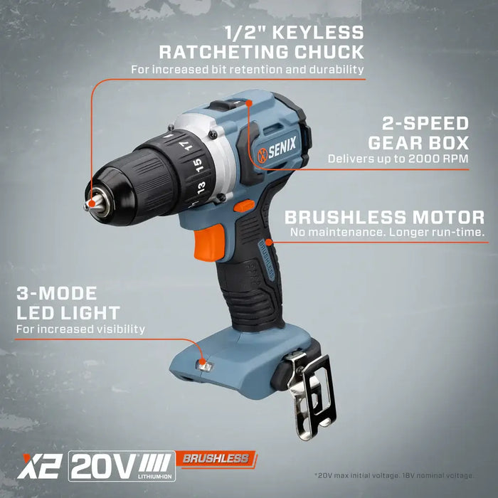 S2K2B2-01 20 Senix Volt Max 2-Tool Cordless Brushless Combo Kit, Drill Driver & Impact Driver
