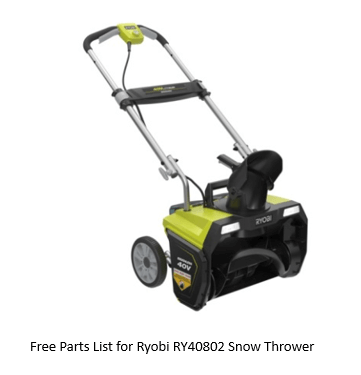 RY40802 Ryobi 40 Volt Snowblower 10770002 Rev 2 Parts List - See Recall Notice