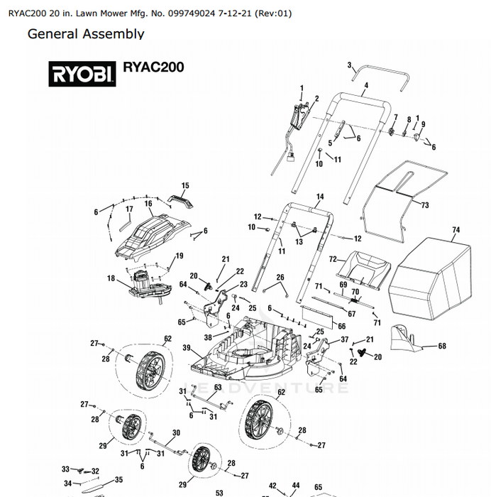 RYAC200 Ryobi Lawn Mower Parts List