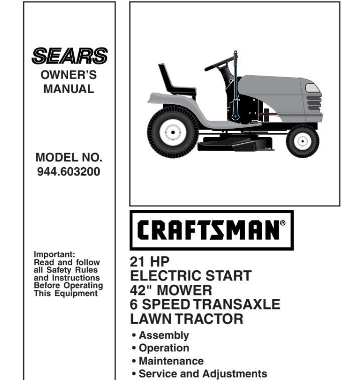 944.603200 Manual for Craftsman 42