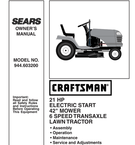 944.603200 Manual for Craftsman 42" Lawn Tractor