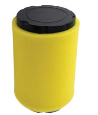 Yellow air filter with black top on a white background