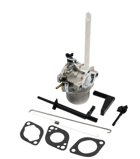 Carburetor assembly with various parts on a white background