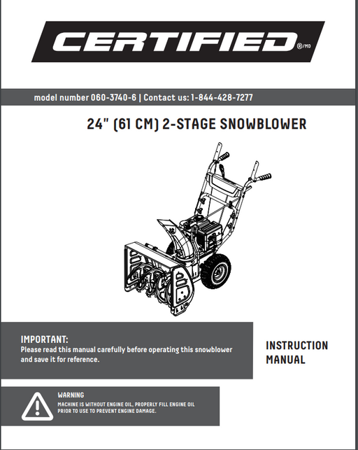 060-3740-6 Manual for Certified Snow Blower
