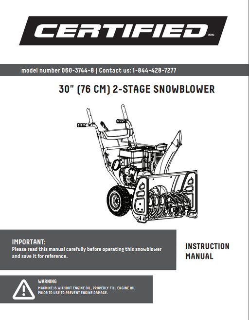 060-3744-8 Certified Snow Blower