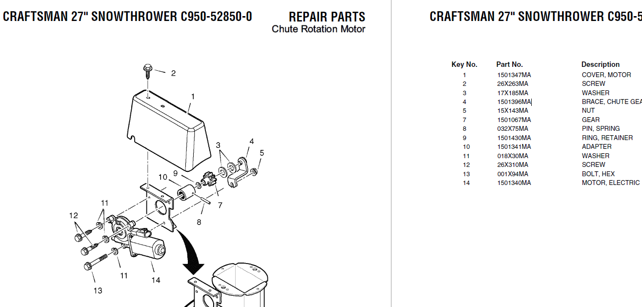 1501396MA Craftsman Murray Chute Gear Brace 1501396