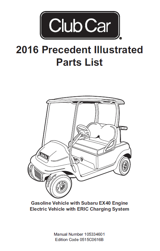 Parts Manual for Club Car Precedent Golf Cart 2016