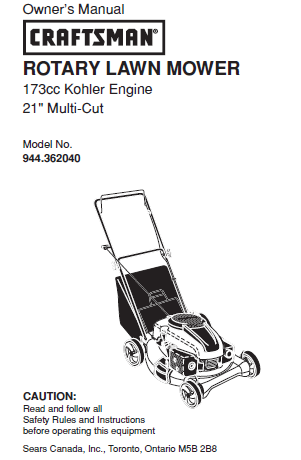944.362040 Manual for Craftsman 21" Lawn Mower