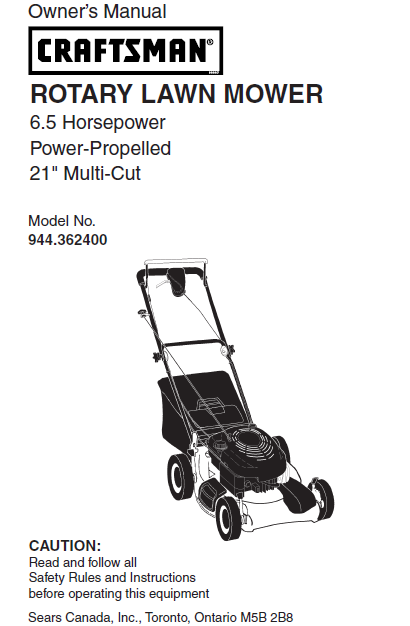 944.362400 Manual for Craftsman 21" Multi-Cut Lawn Mower