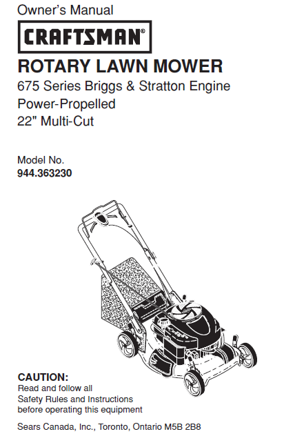 944.363260 Manual for Craftsman 22 " Multi-Cut Lawn Mower 