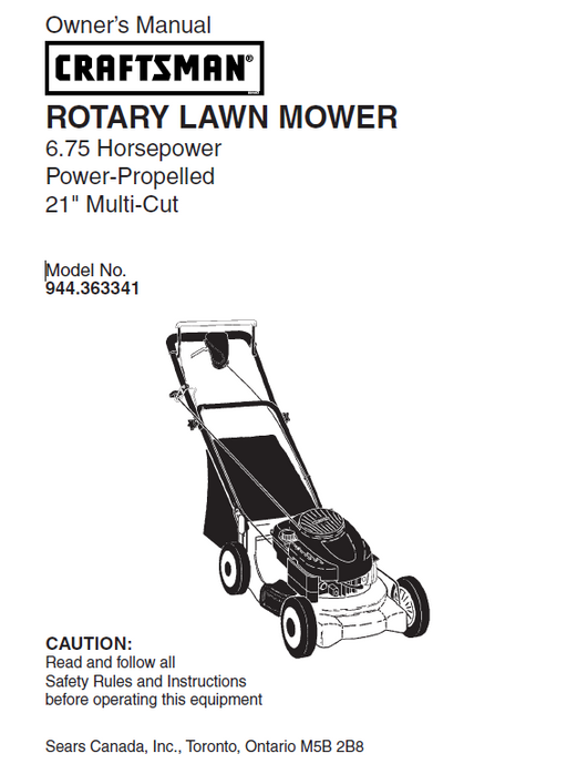 944.363341 Manual for Craftsman 6.75 HP 21 Lawn Tractor DR