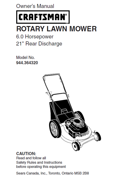 944.364320 Manual for Craftsman Lawn Mower