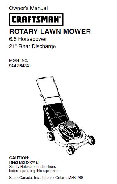 944.364341 Manual for Craftsman 6.5 HP 21" Rear discharge Lawn Mower
