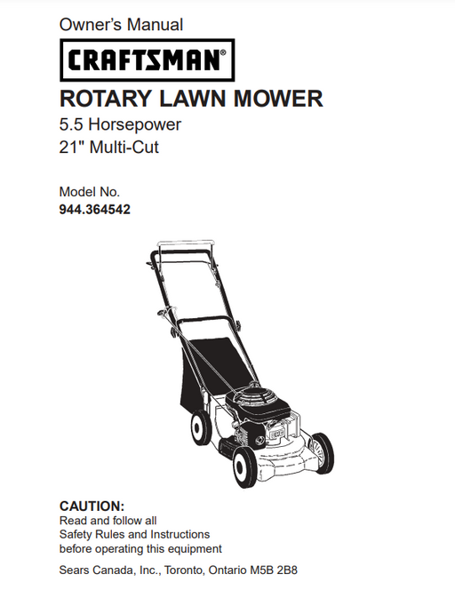944.364542 Manual for Craftsman 21" 5.5HP Lawn Mower