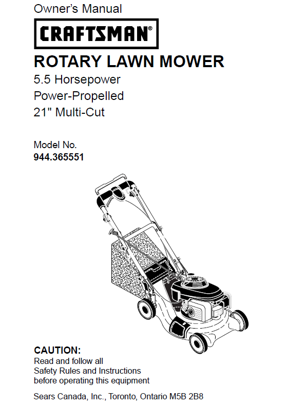 944.365551 Manual for Craftsman 5.5 HP Lawnmower — DR Mower Parts
