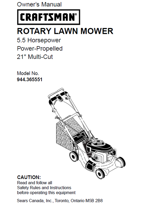 944.365551 Manual for Craftsman 5.5 HP Lawnmower