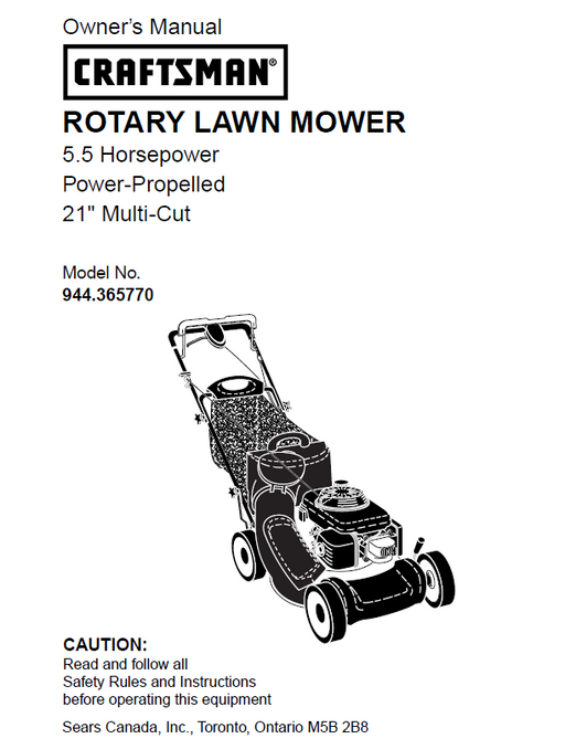 944.365770 Manual for Craftsman 5.5 HP 21" Lawn Mower