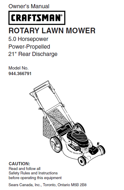 944.366791 Manual for Craftsman 5.0 HP 21" Lawn Mower