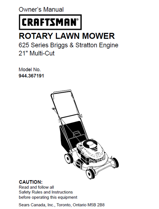 944.367191 Manual for Craftsman 21" Multi-Cut Lawn Mower