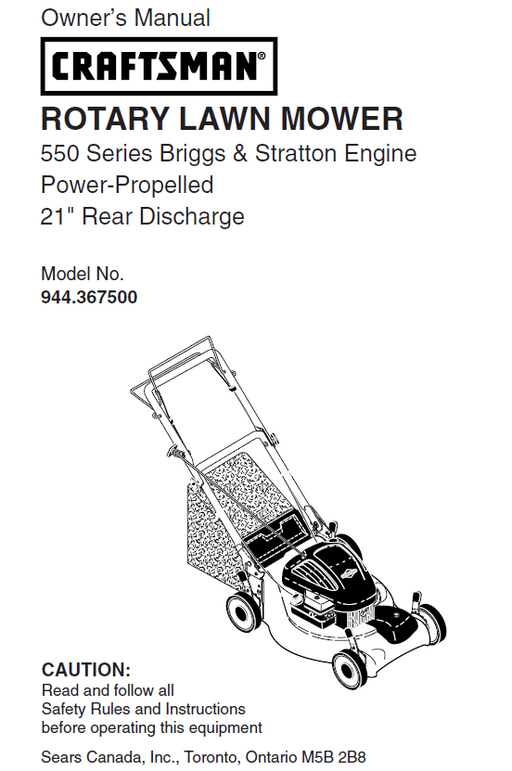 944.367500 Craftsman Owner's Manual for 21' Rear Discharge Self-propelled Lawn Mower