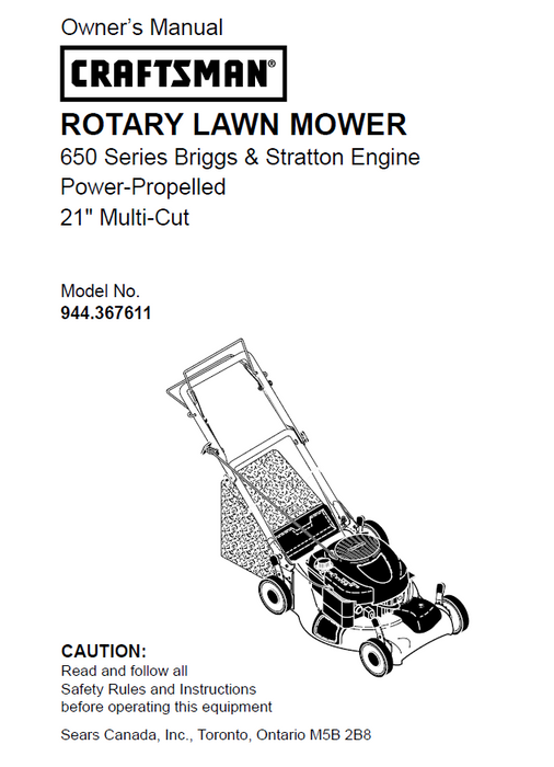944.367611 Manual for Craftsman Lawn Mower