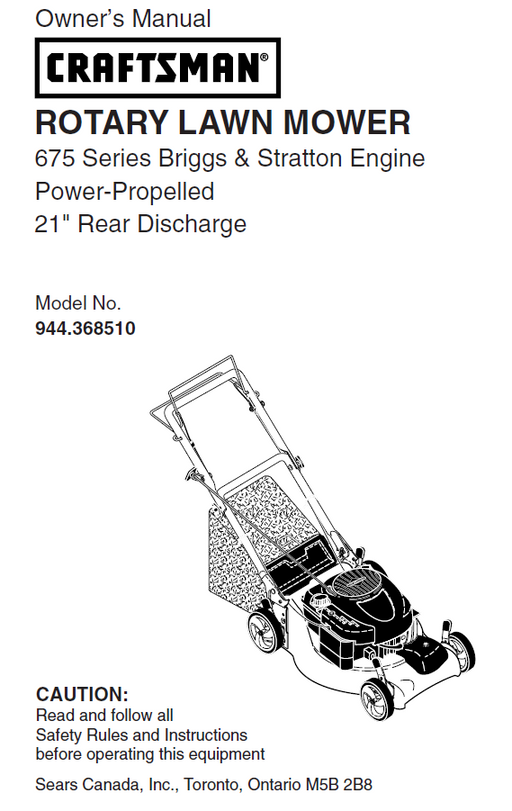 944.368510 Manual for Craftsman 21" Rear Discharge Lawn Mower