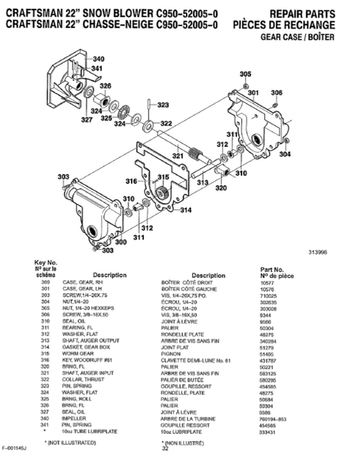 C950-52005-0 Craftsman 22" Snowblower Parts List