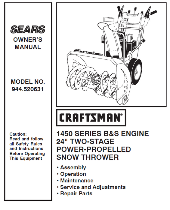 944.520631 Manuel pour souffleuse à neige Craftsman à deux étages de 24 po