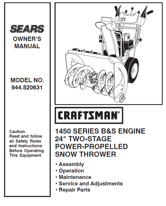 944.520631 Manual for Craftsman 24" Two-Stage Snow Thrower