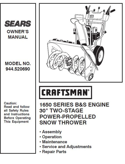 944.520690 Manual for Craftsman 30 Dual Stage Snowblower 1650 DR Mower Parts