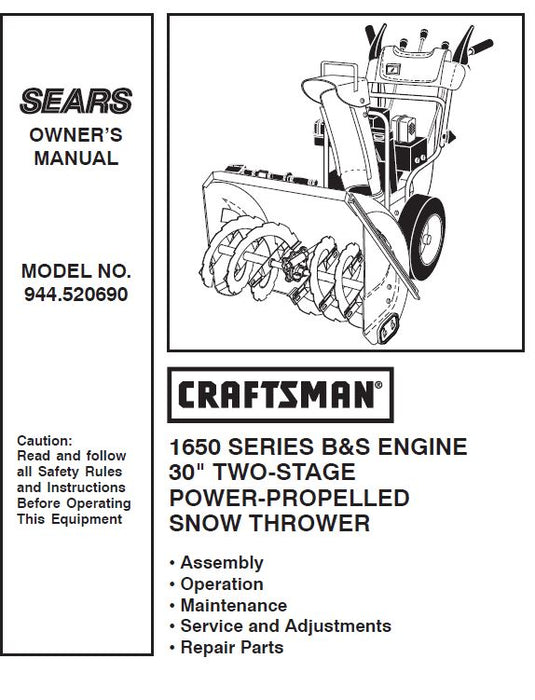 944.520690 Manuel pour souffleuse à neige Craftsman 30" à deux étages 1650