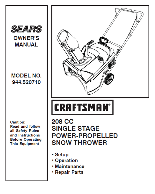 944.520710 Craftsman Snowthrower Owners Manual
