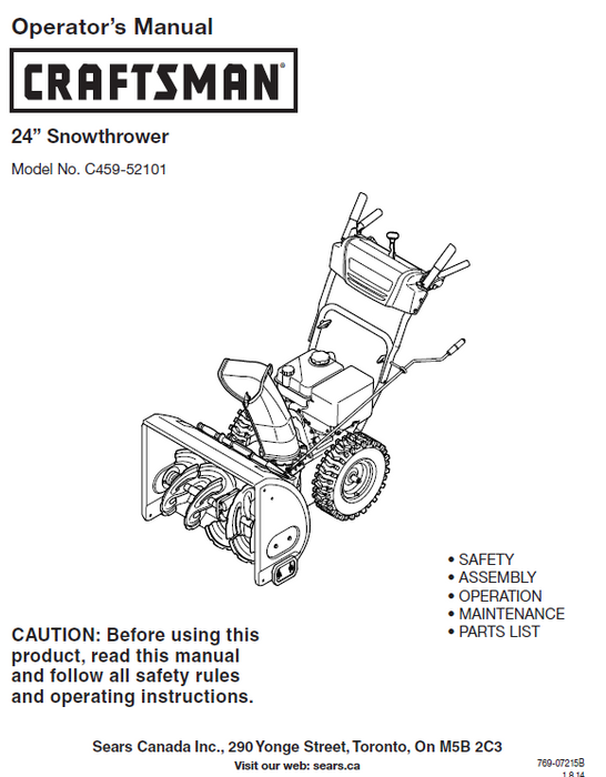 C459-52101 2013 Craftsman 24" Snow Thrower Owners Manual