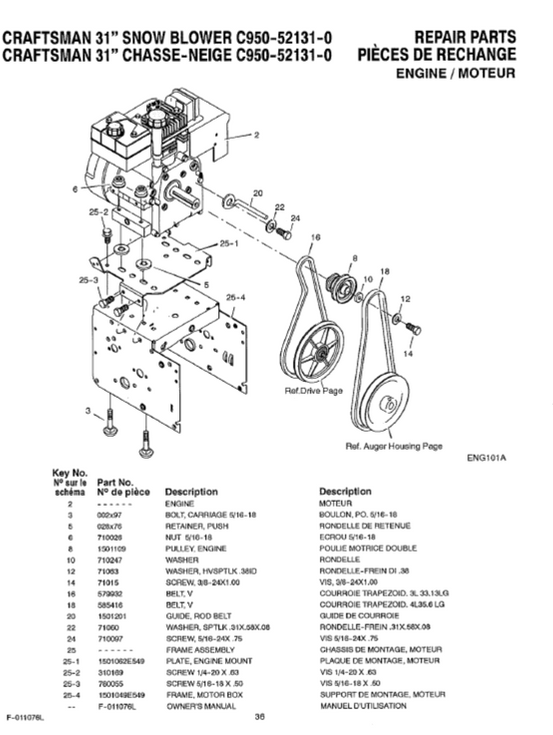 C950521310 Craftsman 31" Snowblower Parts List — DR Mower Parts